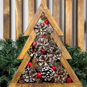 Ξύλινο Χριστουγεννιάτικο δέντρο με κουκουνάρια